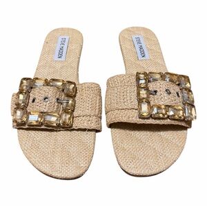 Steve Madden Beige Slide Sandals with Crystal Buckle
